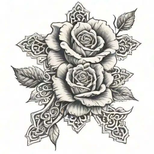 Rose With Blank Cross Made Entirely Of Intricate