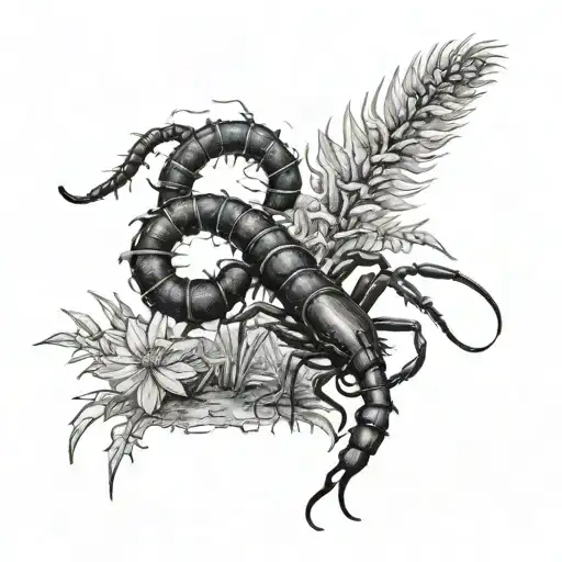 Lycoris Radiata And Black Centipede Crawling