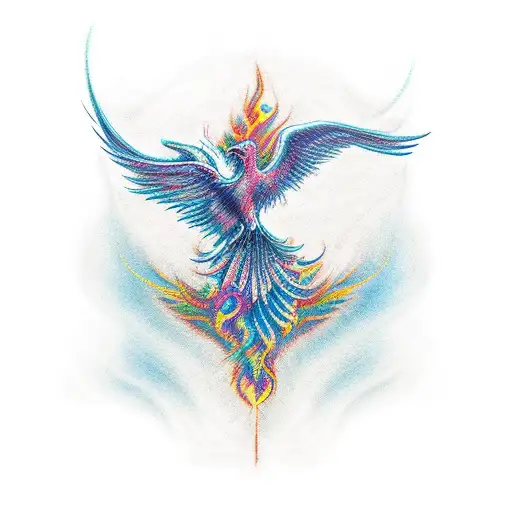 A Phoenix Rising From The Ashes With A Guitar Incorporated Into The Design