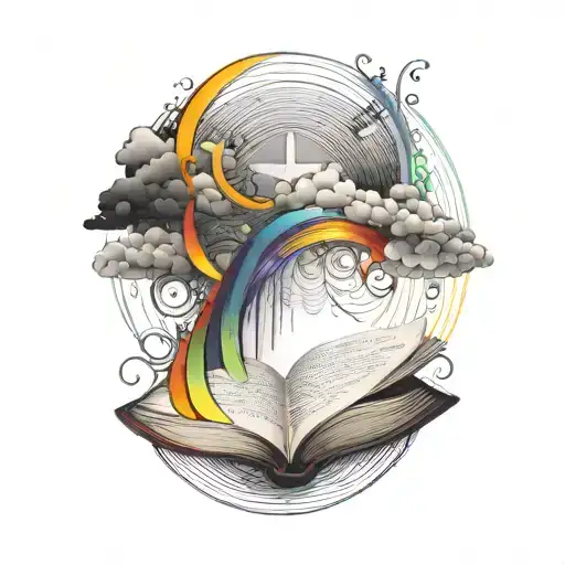 An Abstract Design Merging A Rainbow With A Sacred Text Or Prayer