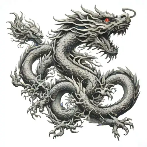 Japanese Temple And Dragon Intertwined