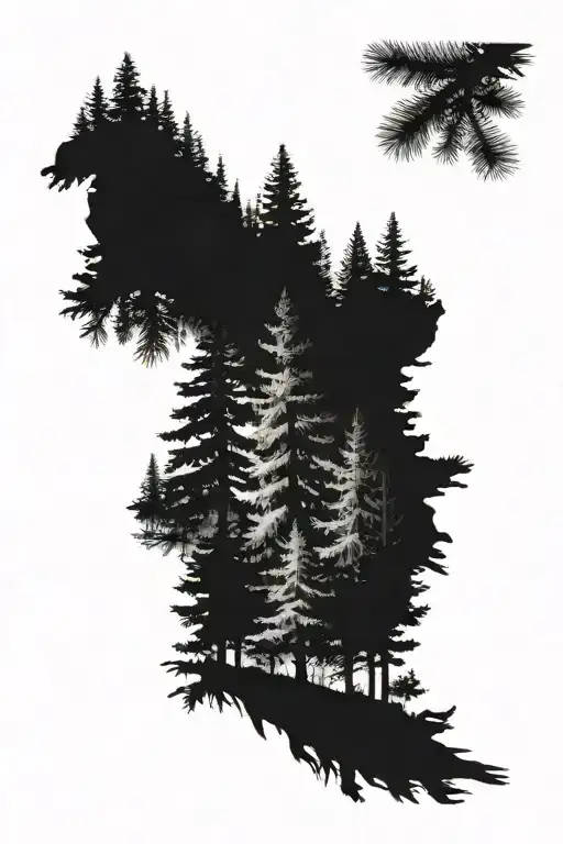 Spruce Forest Black And White In Realistic Style On Forearm