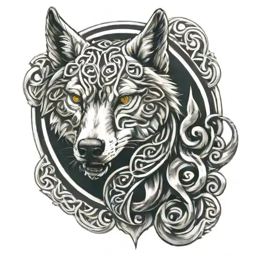 Celtic Triskelion With Wolves Head