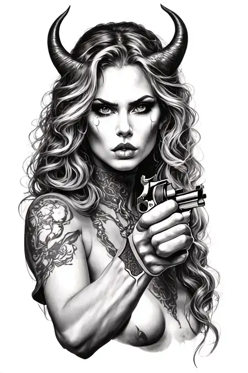 Demon Woman With Revolver Gun