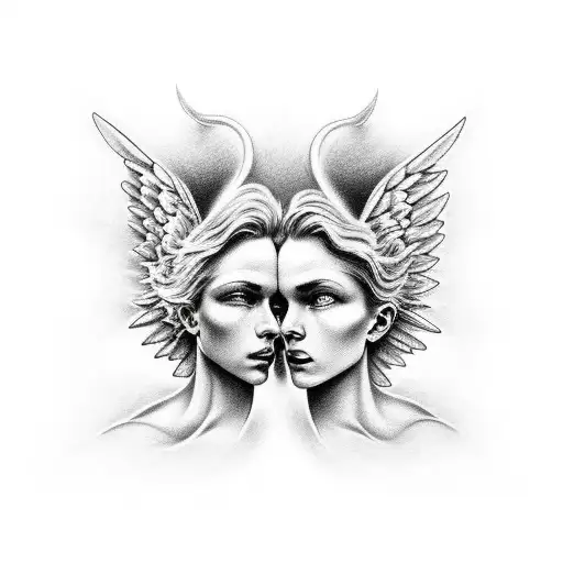 Angel And Devil Whispering To Ear Neck