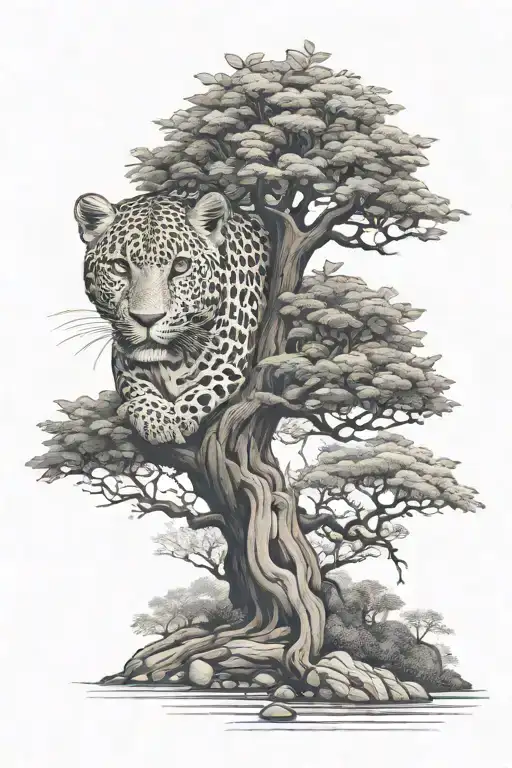 Leopard And Bonsai Tree