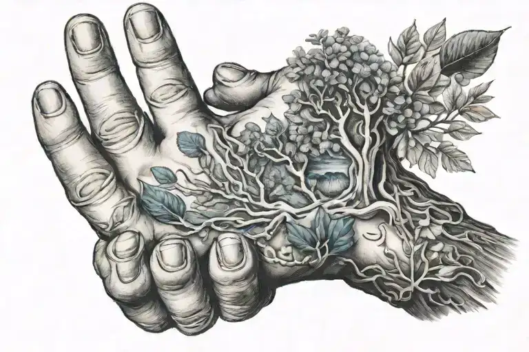 Hand With Nature Flowing Out Of It