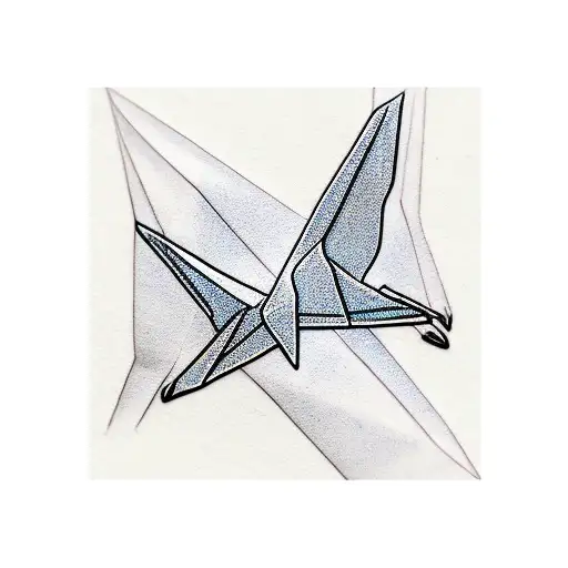 Pair Of Origami Paper Crane With Fine Line Realistic Sea Waves Pattern