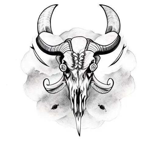 Ram Skull With Ravens On Each Side