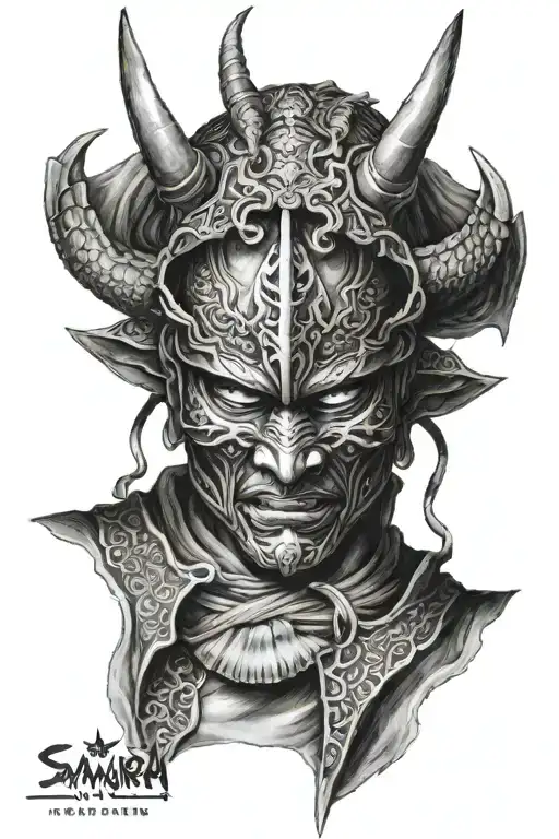 Samurai Mask With Dragons Head Ontop With The Body Wrapping Around