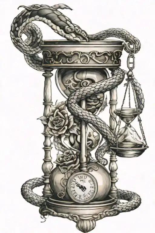 Snake Surrounding An Hourglass And A Thunder