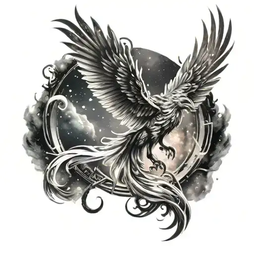 Galaxy Phoenix Tattoo Design
