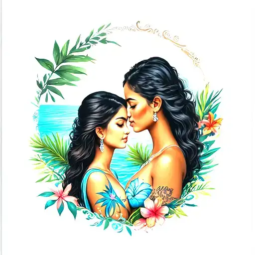 Common Tattoo Mother Daughter On The Theme Of Tahiti