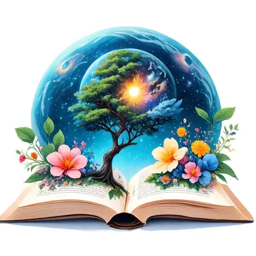 Universe In A Book With Natural Elements Like Trees And Flowers