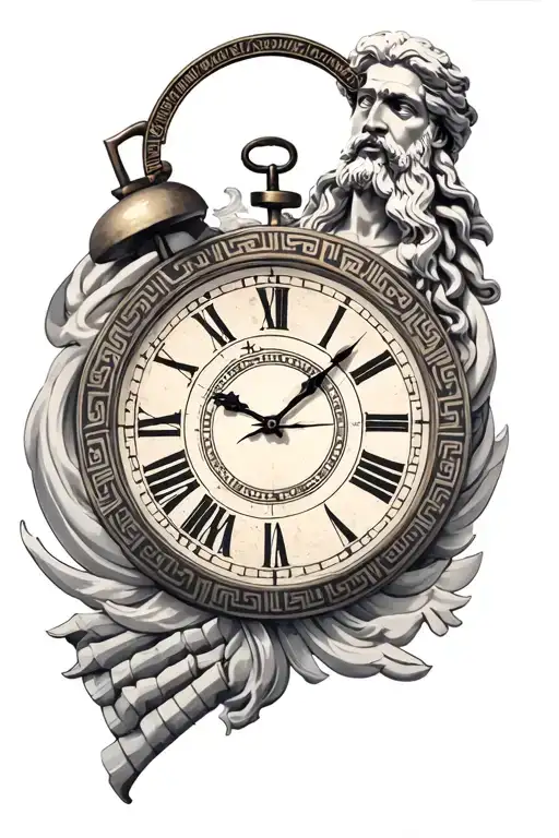 Greek Key In Clock With Zeus