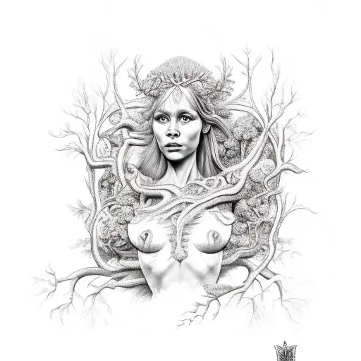 A Full Body Of Daphne The Mythological Woman With Tree Roots As Legs And Tree Branches As Arms