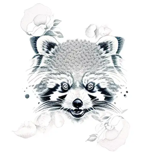 Red Panda With Hibiscus Flowers