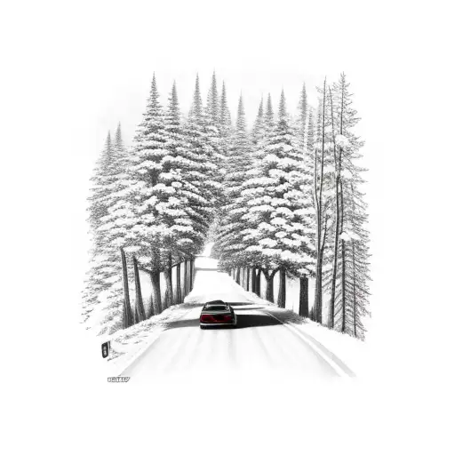 2 Cars Driving Down A Mountain Road Road In Between Trees