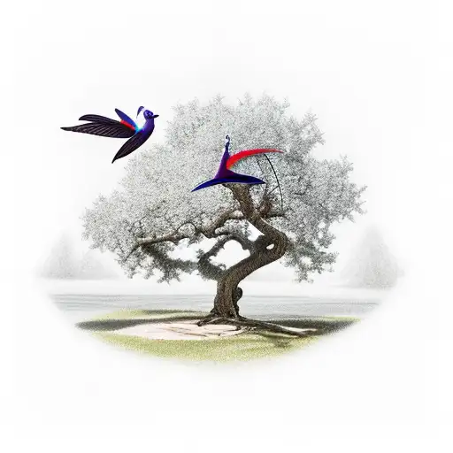 Oak Tree With A Bird-of-paradise Resting In It