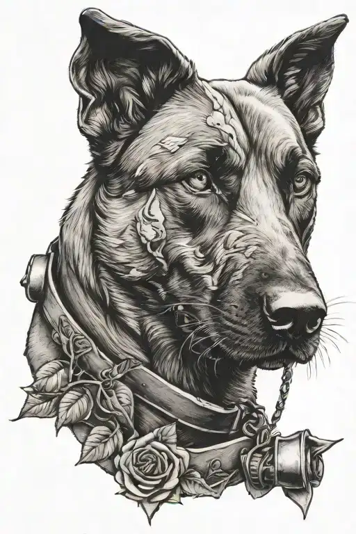 A Military Dog With A Rose In Its Mouth