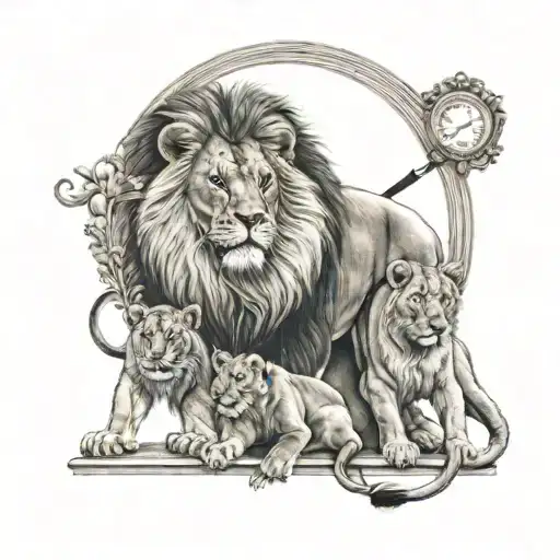 Lion With 2 Cubs Roman Clock