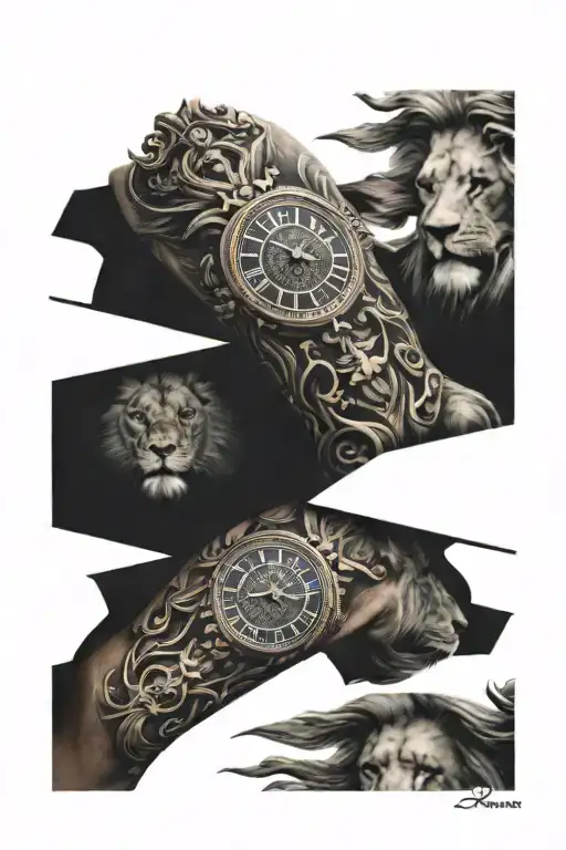 Lions Face With Roman Clock