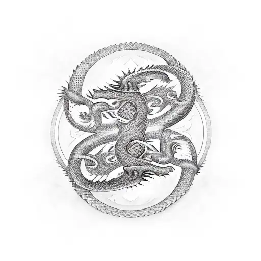 A Snake And Dragon Intertwined In A Yin-yang Symbol Made Of Dollar Signs
