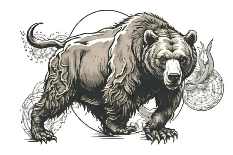 Tattoo With Using Aggressive Bear And Bull Also Use The Element Of Earth With Venus Planet