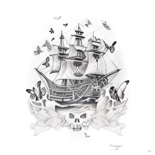 Pirate Ship With Butterflies