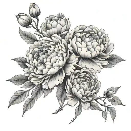 Japanese Peonies Blooming In Black And Grey