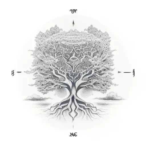Yggdrasil Tree With Two Crow In The Roote A Wikingcompass
