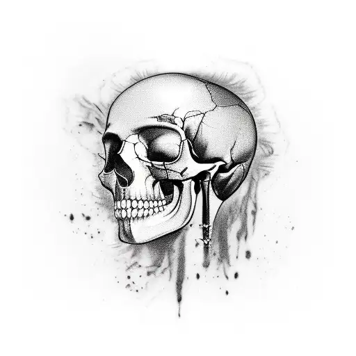 Half Women Half Skull Portrait Wearing Transparent Damaged Cloathes
