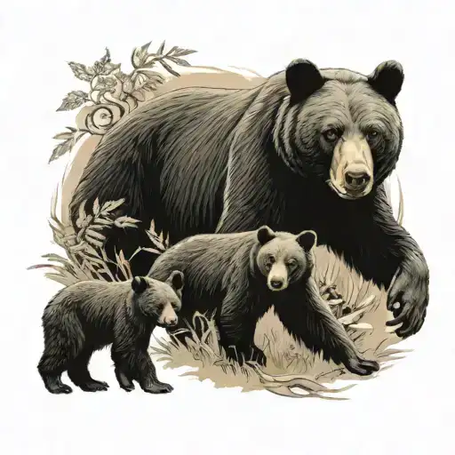 Black Bear Protecting Her Cubs With Tribal
