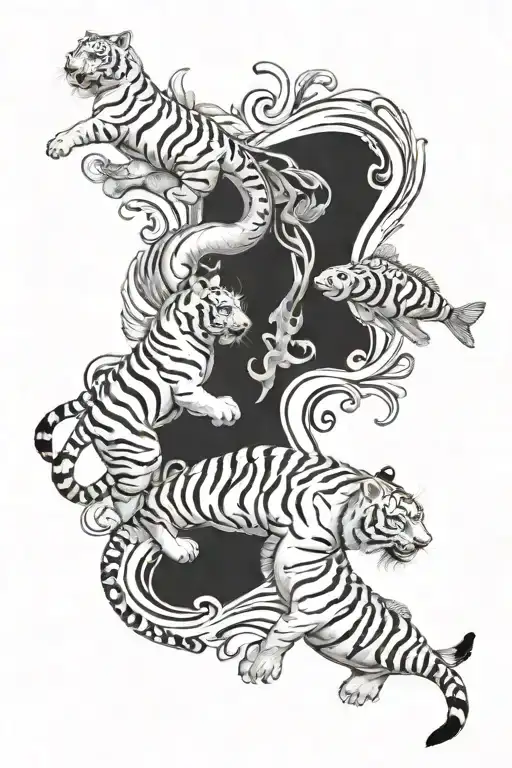 White Tiger And Koi Fish Transforming
