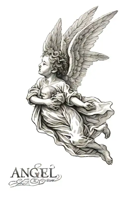 Angel In The Sky Holding A Baby And Looking Down