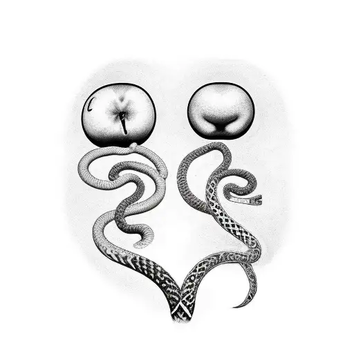 Black And White Tree With One Apple And A Snake