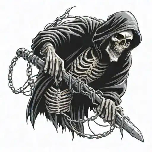 Grim Reaper Holding Sinn With Barbed Wire