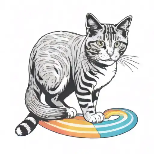 Rainbow With A Black And White Cat