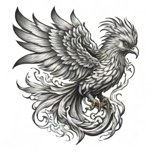 Phoenix On Fire Bird Black And Grey