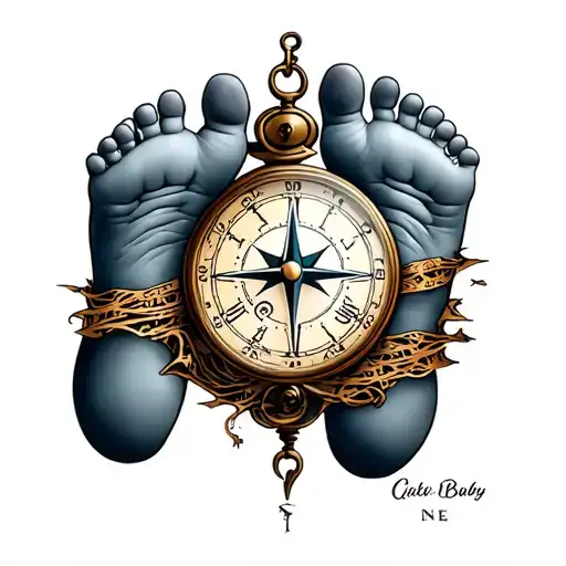 Baby Feet Clock Time Piece Compass And Name Forearm Sleeve