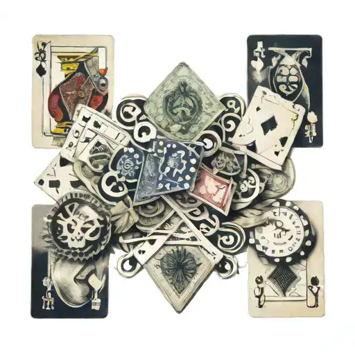 Playing Cards Money Chips Masks Alcohol