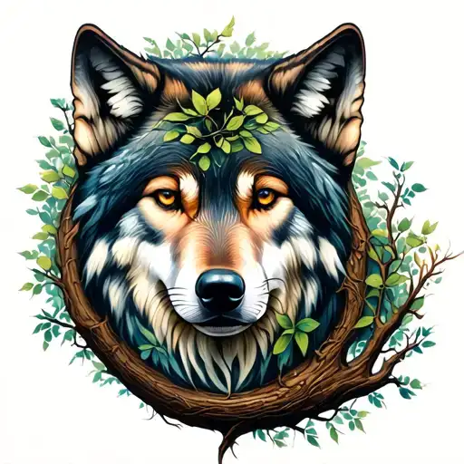 Tree Of Life Intertwined With Wolf