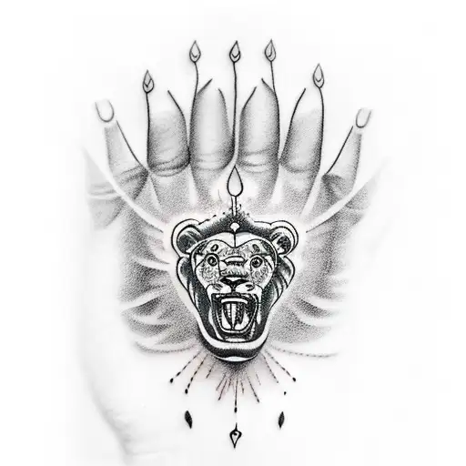 Lion Hand Tattoo With Glowing Eyes