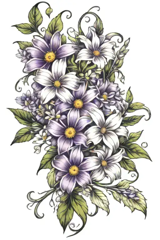 Flower Intertwined Vine Wrapping Violet Daisy Jasmine