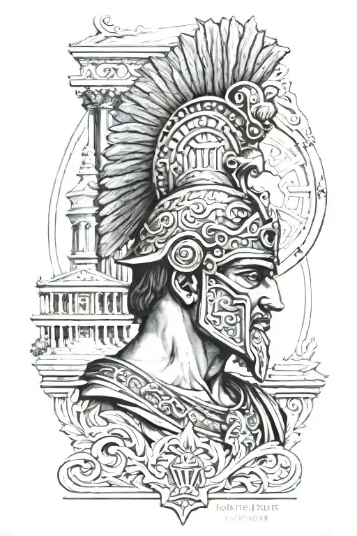 Greek Warrior And Temple Of Athens