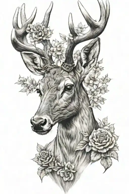Hunt Deer Head Tattoo Holding