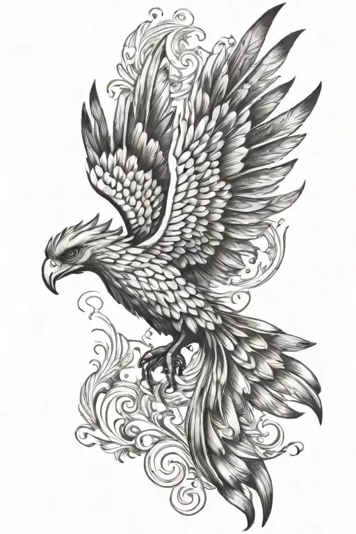 Feminine And Elegant Flying Phoenix With Wings Of Fire And Shades