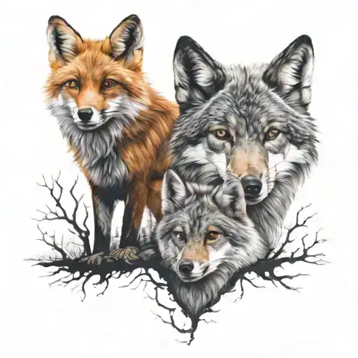 One Fox And One Wolf