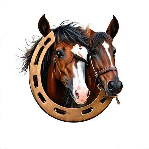 Horse Shoe With Cowgirl And Horse And Dog Inside Surrounded