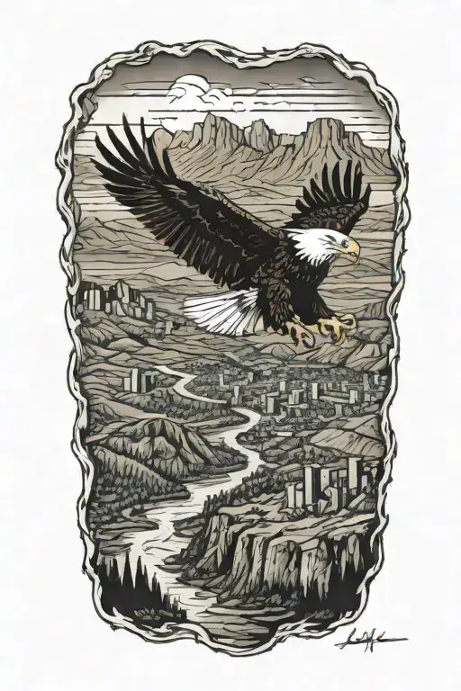 An Eagle Soaring Over The Utah Landscape With A Subtle New York Skyline In The Background